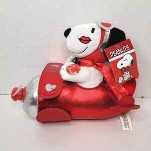 SNOOPY Plush  Animated Friends Peanuts Happy Valentine's Day Airplane 10 inch